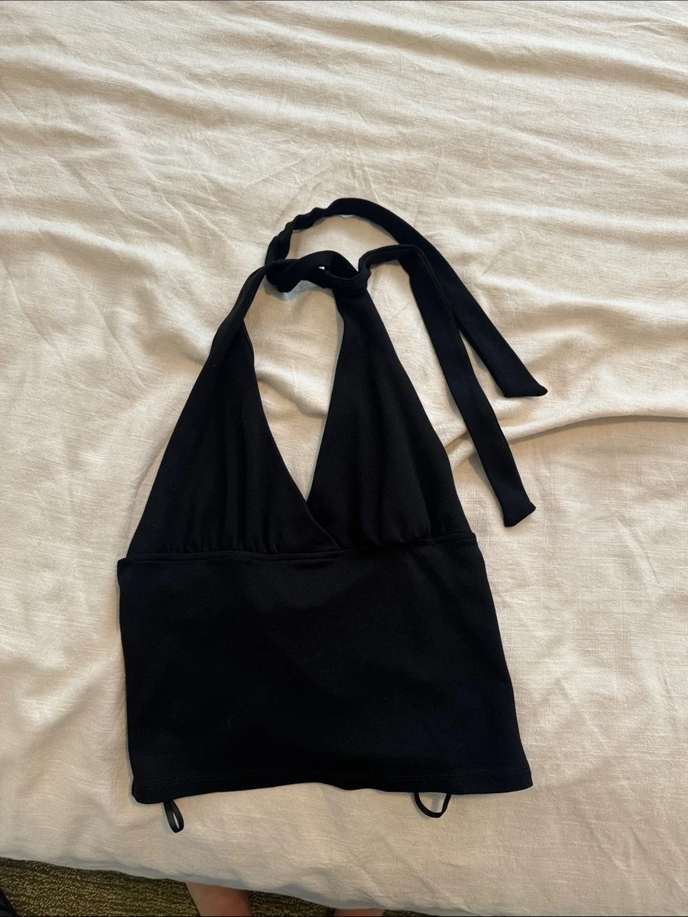 Princess Polly Black Halter Crop Top with Tie Neck